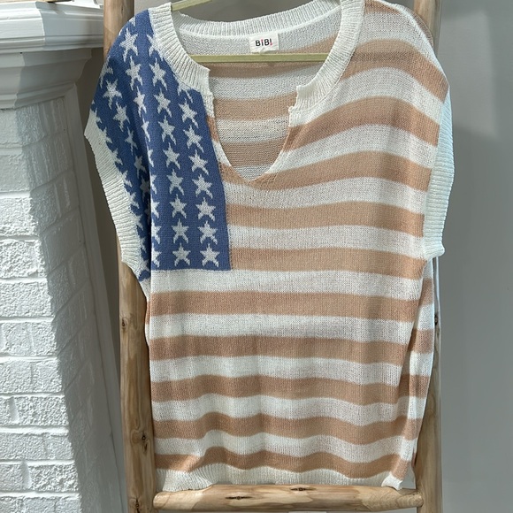 BiBi American Flag Print V-Neck Sleeveless Sweater Top Size XL picnic cookout - Picture 14 of 14